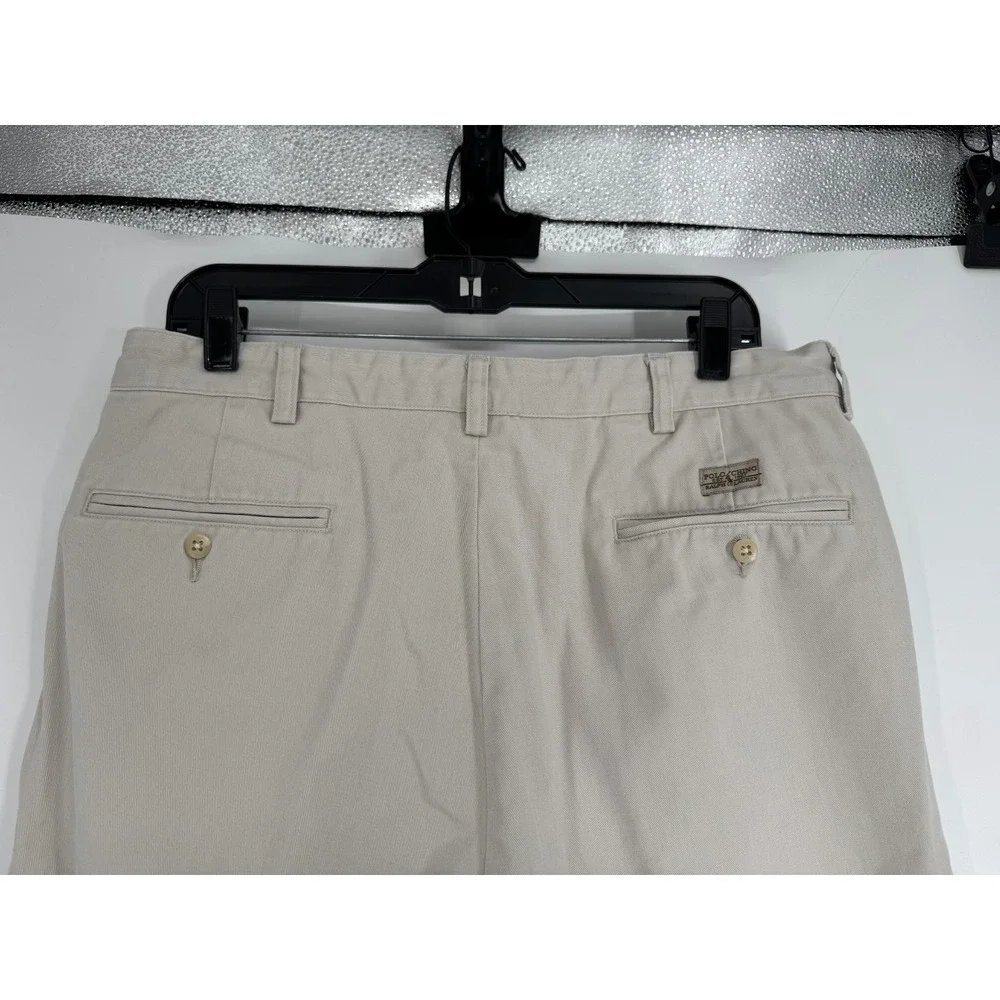 Polo Ralph Lauren Andrew Pants Mens Size 35x32 Khaki Vintage Baggy Pleated Chino